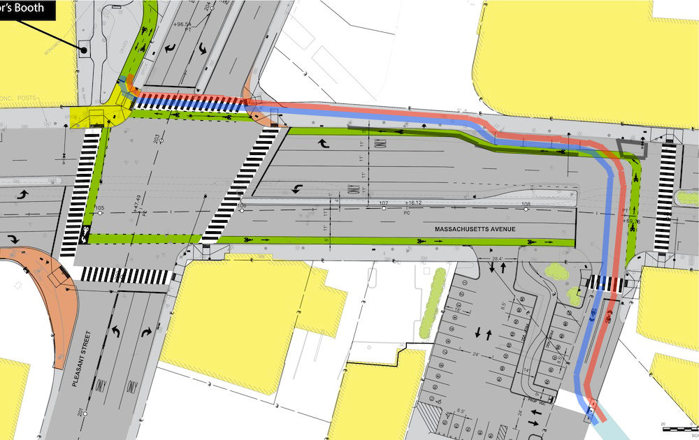 Proposed route for bikeway through Arlington Center